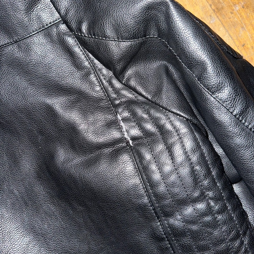 American Breed Leather Jacket Women Large Black Faux Fur Lined Slim Fit Full Zip - Picture 10 of 10